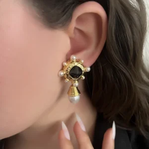 Elisa Oniks taşlı incili küpe